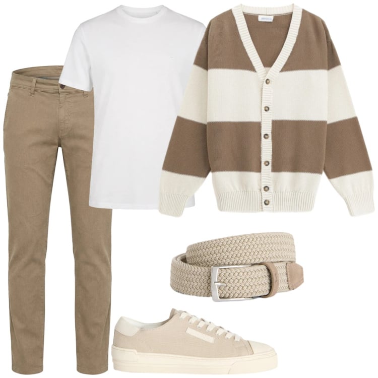 Outfit uomo - Total look #2365574. Stile Casual per Tutti i giorni. Abbinamento con cinture, sneakers, t-shirt, pantaloni, cardigans.