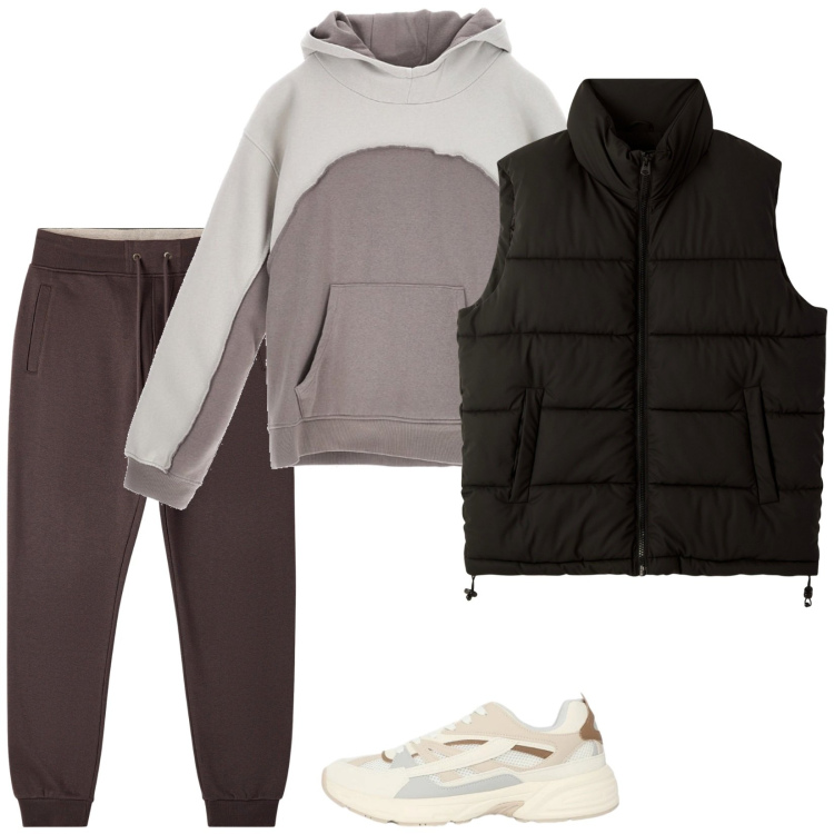 Outfit uomo - Total look #2365576. Stile Casual per Tutti i giorni. Abbinamento con piumini, pantaloni, sneakers, felpe con cappuccio.