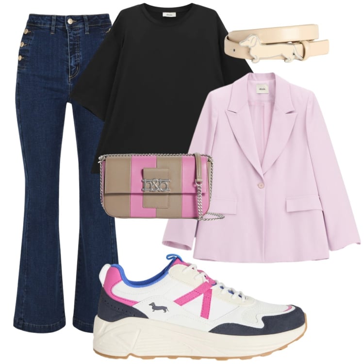 Outfit donna - A day in my life. Stile Casual chic per Tutti i giorni. Abbinamento con sneakers, borse a spalla, cinture, jeans, t-shirt, blazer.