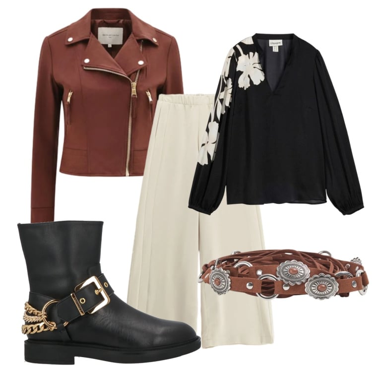 Outfit donna - Remise en forme. Stile Casual chic per Ufficio. Abbinamento con stivaletti, tuniche, cinture, giacche, pantaloni a palazzo.