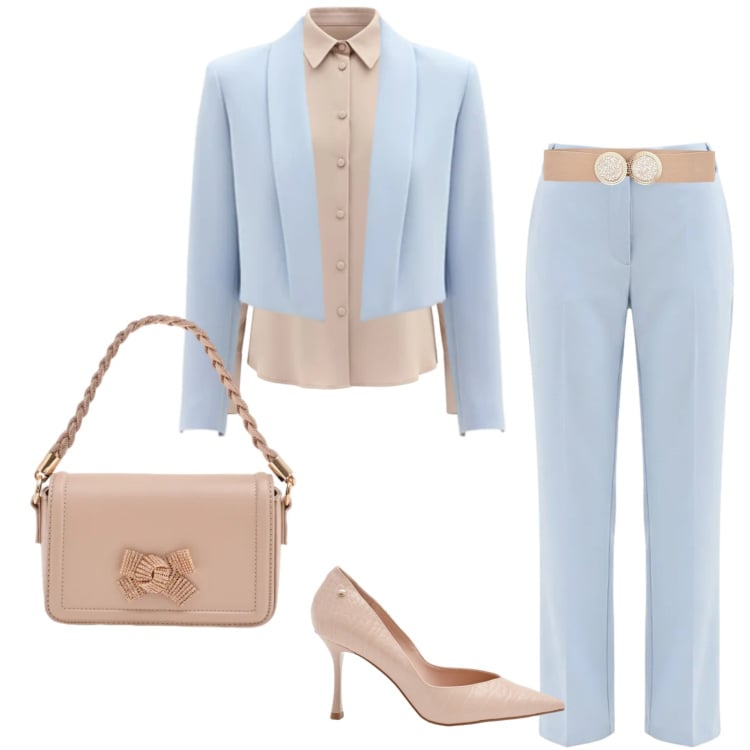 Outfit donna - Cerimonia con Rinascimento. Stile Chic per Cerimonia. Abbinamento con camicie, blazer, pochette, décolleté, cinture, pantaloni.