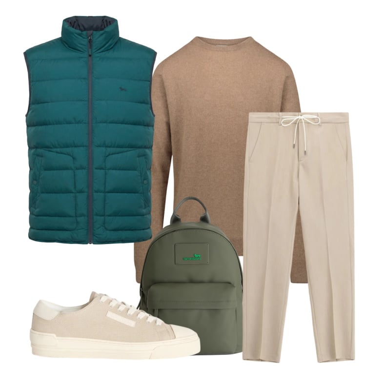 Outfit uomo - L\'Eleganza del Tempo Libero. Stile Urban per Tutti i giorni. Abbinamento con sneakers, borse sportive, piumini, pantaloni, maglieria.