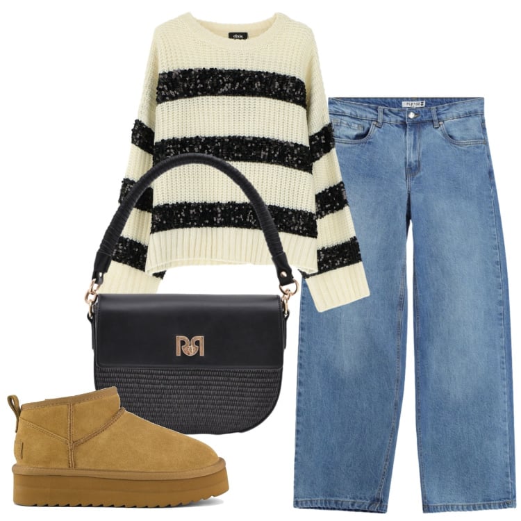 Outfit donna - Total look #2365615. Stile Casual per Tutti i giorni. Abbinamento con jeans, borse a spalla, maglieria, stivaletti.