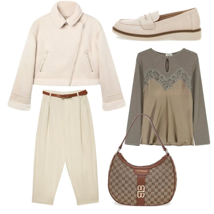 Outfit donna - Total look #2365616. Stile Casual chic per Ufficio. Abbinamento con pantaloni chino, giacche, maglieria, borse a spalla, mocassini.