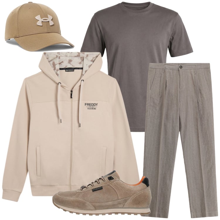 Outfit uomo - Eleganza Casual per la Città. Stile Urban per Tutti i giorni. Abbinamento con t-shirt, pantaloni, felpe con cappuccio, sneakers, cappelli.