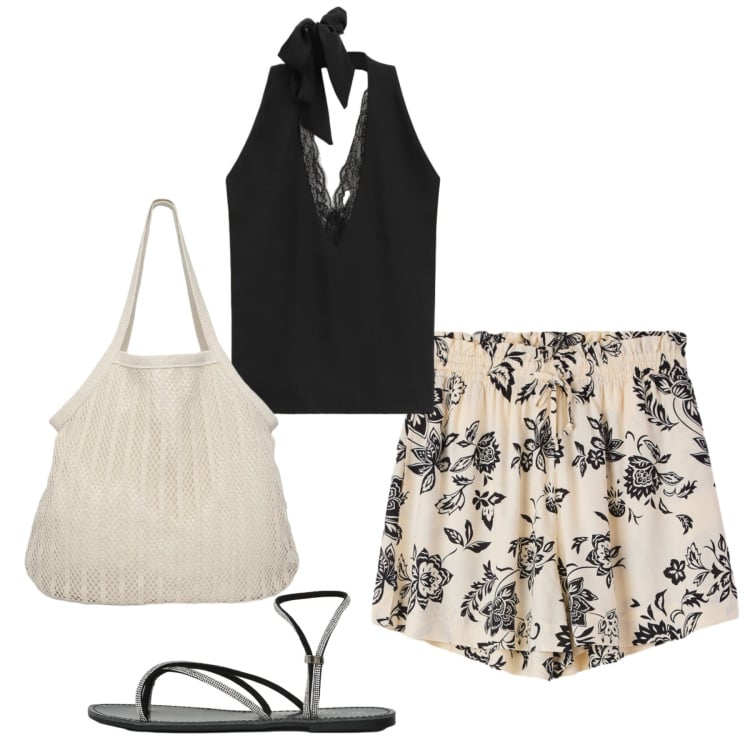 Outfit donna - Total look #2365632. Stile Casual per Tutti i giorni. Abbinamento con top, shopping bag, sandali, shorts.