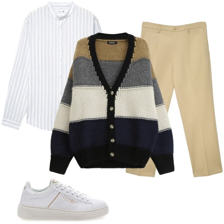 Outfit uomo - Total look #2365648. Stile Casual per Tutti i giorni. Abbinamento con camicie, pantaloni chino, cardigans, sneakers.