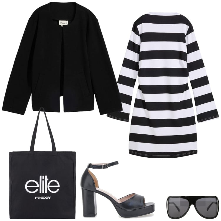 Outfit donna - Total look #2365651. Stile Vintage retrò per Tutti i giorni. Abbinamento con vestiti, blazer, occhiali da sole, shopping bag, décolleté.