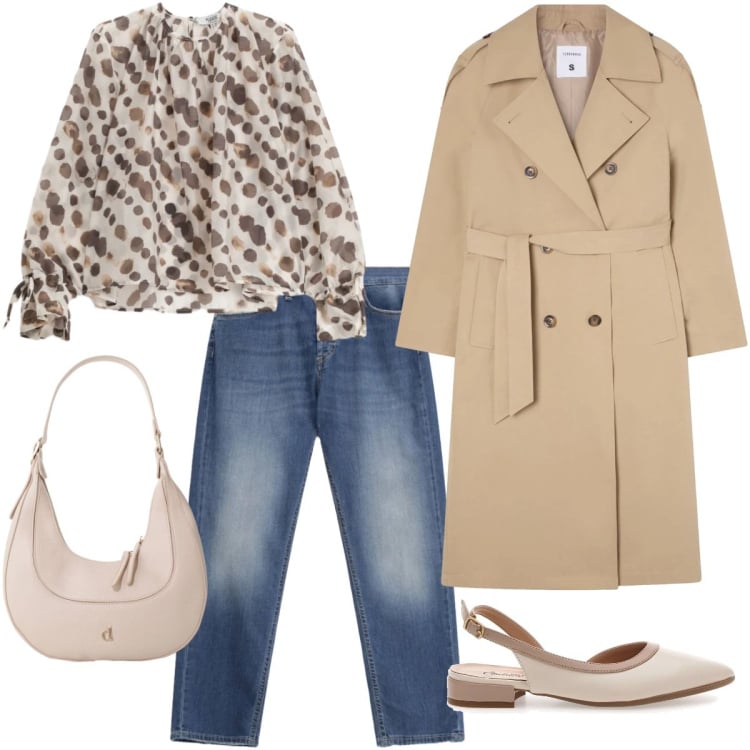 Outfit donna - Sei proprio chic.... Stile Casual chic Abbinamento con trench, jeans dritti, bluse, borse a tracolla, ballerine.