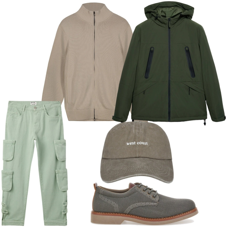 Outfit uomo - I cargo multitasking. Stile Casual per Tutti i giorni. Abbinamento con jeans, cappelli con visiera, giacche, cardigans, scarpe stringate.