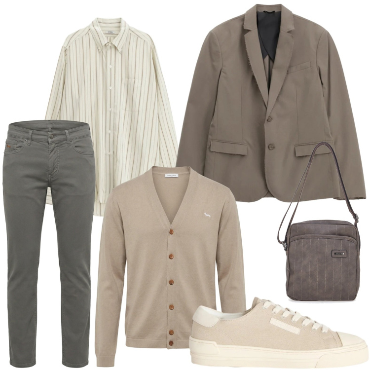 Outfit uomo - Layering. Stile Casual per Tutti i giorni. Abbinamento con sneakers, cardigans, pantaloni, giacche, camicie, portafogli.