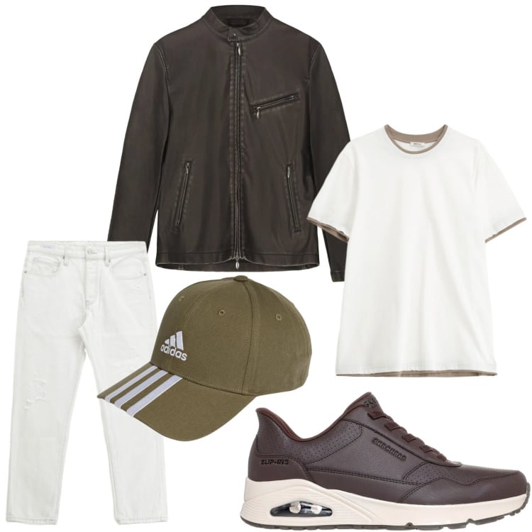 Outfit uomo - Look di stagione. Stile Trendy per Tutti i giorni. Abbinamento con t-shirt, jeans dritti, cappelli con visiera, giacche, sneakers.