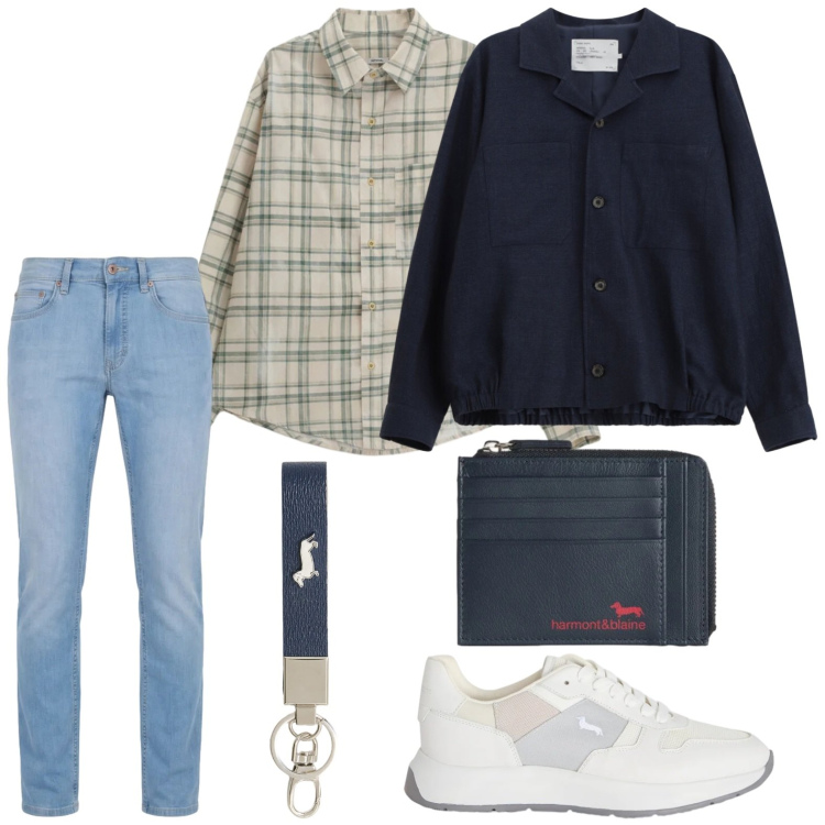 Outfit uomo - Look casual. Stile Casual per Tutti i giorni. Abbinamento con sneakers, portachiavi, portamonete, jeans, cappotti, camicie.
