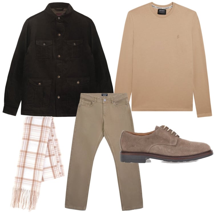 Outfit uomo - Casual style. Stile Trendy per Tutti i giorni. Abbinamento con t-shirt, scarpe stringate, sciarpe, jeans, cappotti.