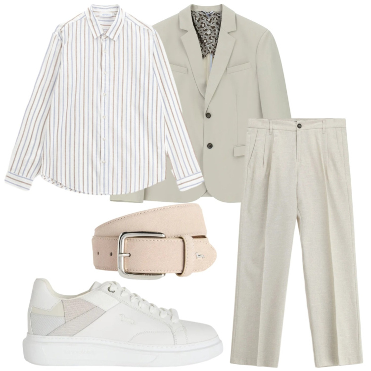 Outfit uomo - Colori chiari. Stile Casual per Tutti i giorni. Abbinamento con sneakers, cinture, giacche, pantaloni, camicie.