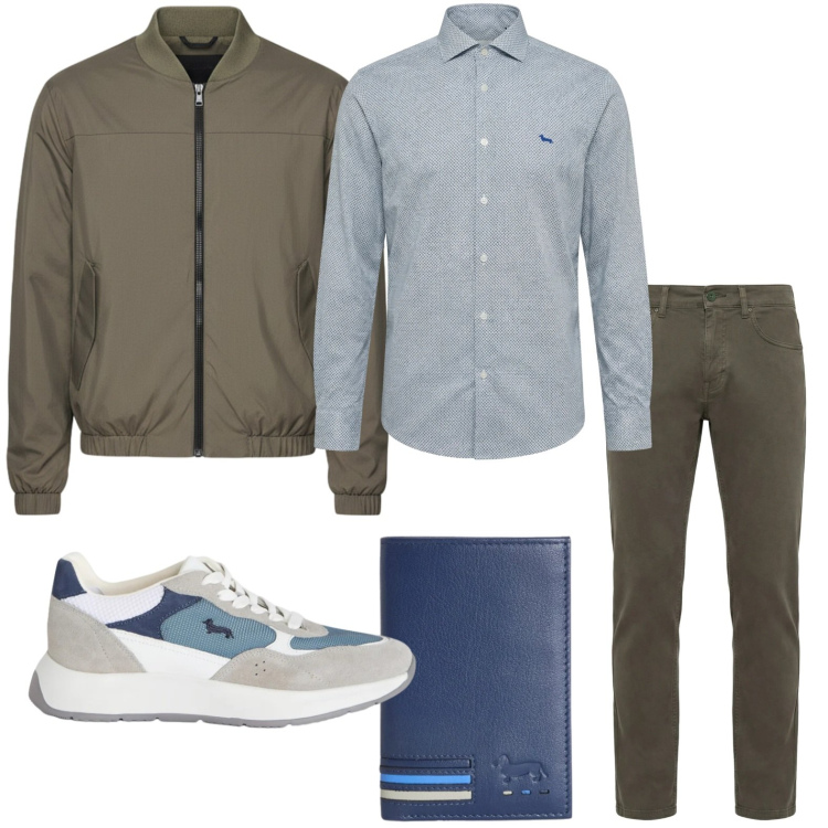 Outfit uomo - Capospalla di tendenza. Stile Trendy per Tutti i giorni. Abbinamento con sneakers, portafogli, camicie, pantaloni, bomber.