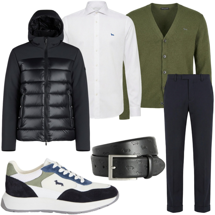 Outfit uomo - Il piumino elegante. Stile Trendy per Tutti i giorni. Abbinamento con sneakers, cinture, pantaloni chino, cardigans, camicie, giacche.