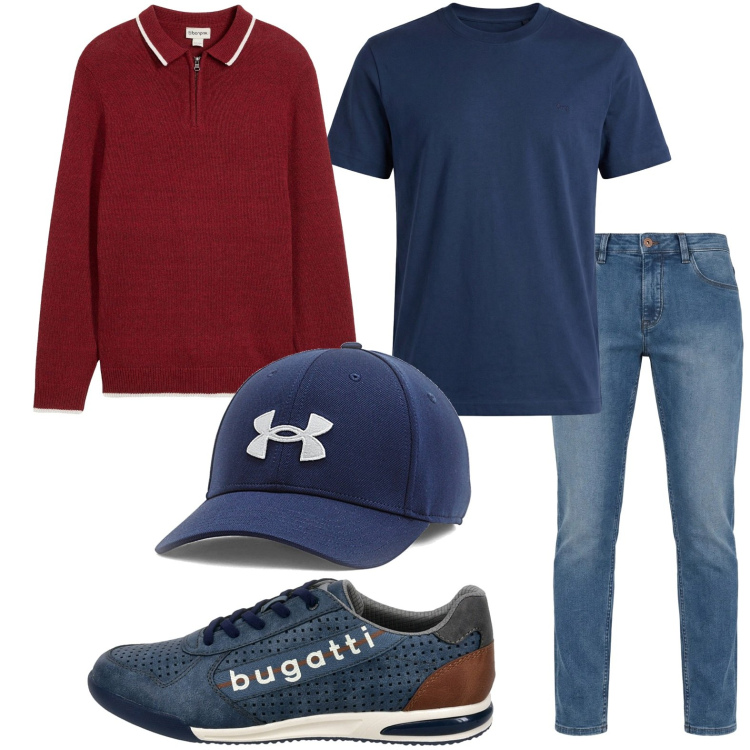 Outfit uomo - La t-shirt protagonista. Stile Casual per Tutti i giorni. Abbinamento con maglieria, jeans, t-shirt, cappelli, sneakers.