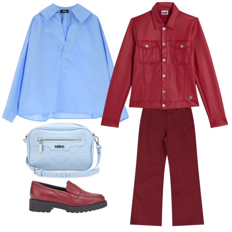 Outfit donna - Contrasti. Stile Casual per Tutti i giorni. Abbinamento con jeans, camicie, giacche, mocassini, borse a tracolla.