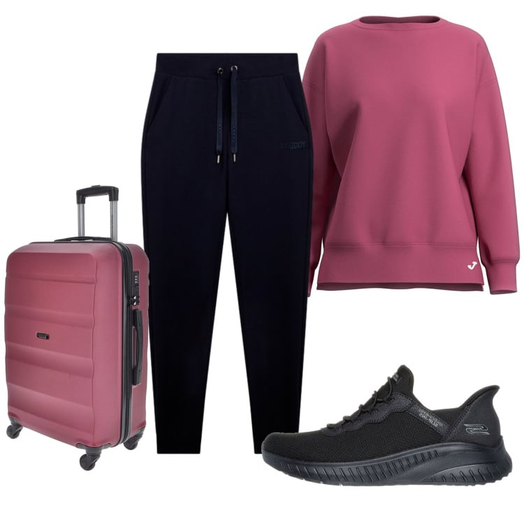Outfit donna - Total look #2365707. Stile Casual per Tutti i giorni. Abbinamento con pantaloni, sneakers, felpe, valigie.