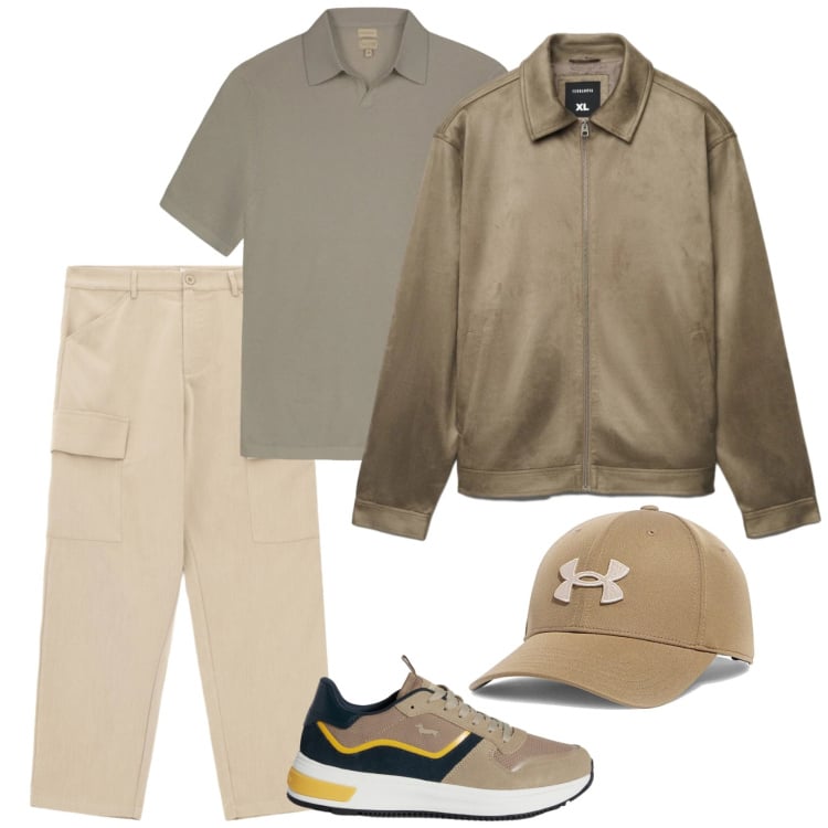 Outfit uomo - Sabato. Stile Trendy per Tutti i giorni. Abbinamento con sneakers, pantaloni cargo, giacche, cappelli con visiera, polo.