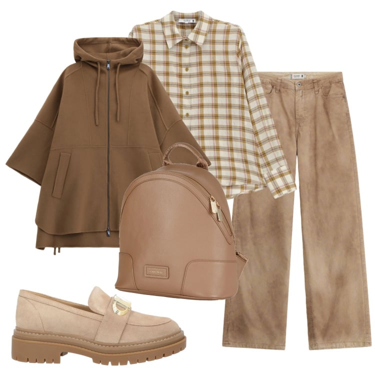 Outfit donna - Total look #2365711. Stile Basic per Ufficio. Abbinamento con zaini, mocassini, camicie, pantaloni a palazzo, cappotti.