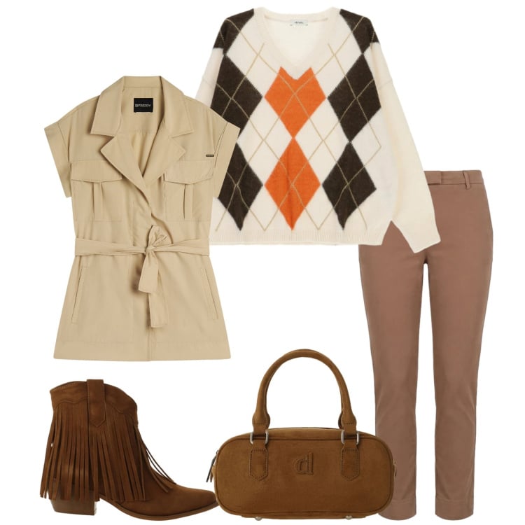 Outfit donna - Total look #2365723. Stile Casual chic per Tutti i giorni. Abbinamento con pantaloni, stivaletti texani, maglieria, cappotti, trench.