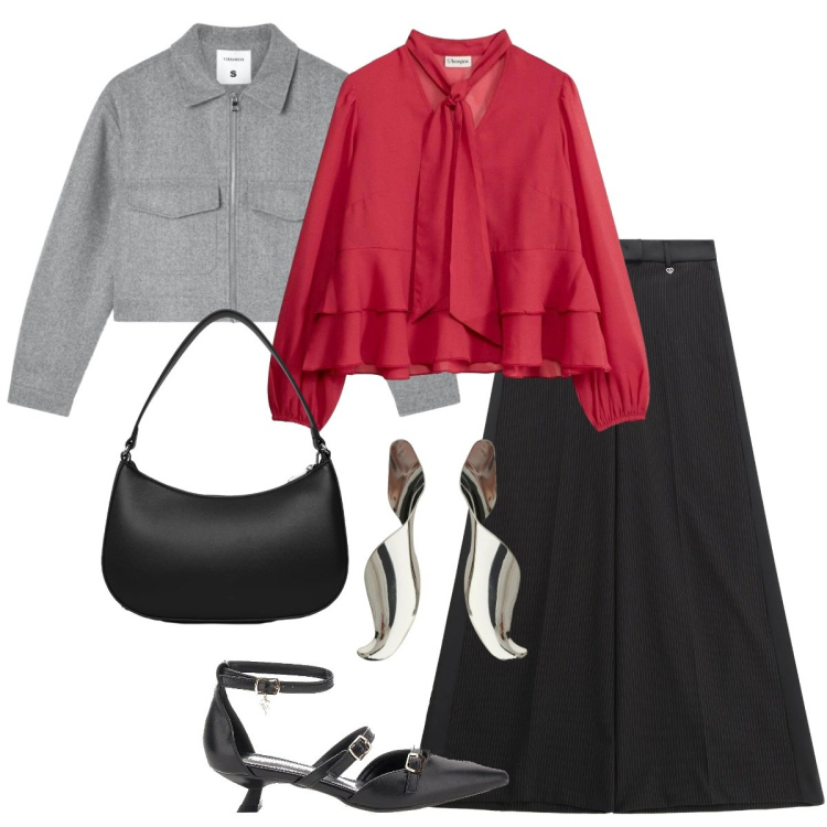 Outfit donna - Total look #2365725. Stile Urban per Ufficio. Abbinamento con camicie, orecchini, pantaloni, blazer, décolleté, borse a tracolla.