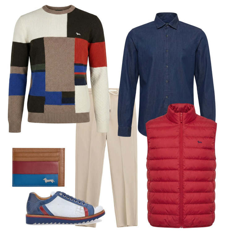 Outfit uomo - Harmont. Stile Business/Elegante per Ufficio. Abbinamento con piumini, portafogli, pullovers, camicie, pantaloni, scarpe stringate.