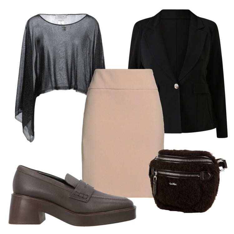 Outfit donna - Gonna basic curvy. Stile Basic per Ufficio. Abbinamento con minigonne, mocassini, pullovers, marsupi, blazer.