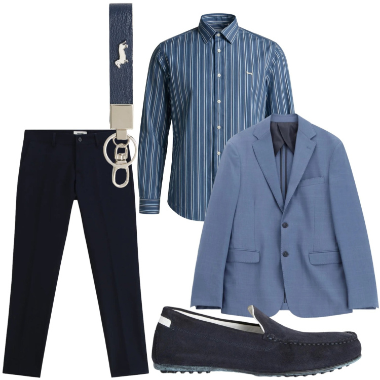 Outfit uomo - Colori classici. Stile Casual per Tutti i giorni. Abbinamento con scarpe stringate, portachiavi, camicie, pantaloni, giacche.