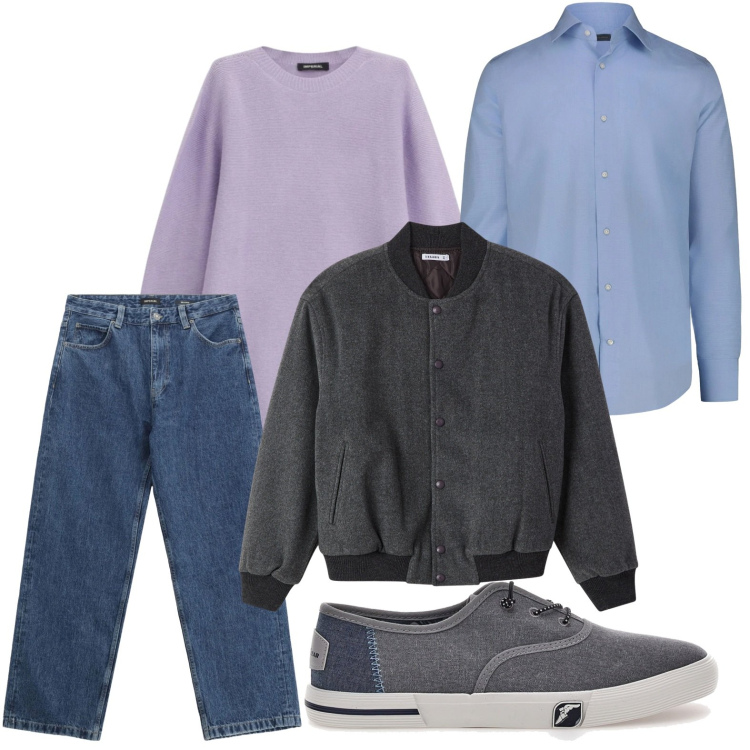 Outfit uomo - Bomber day. Stile Trendy per Tutti i giorni. Abbinamento con jeans, maglieria, scarpe stringate, camicie, bomber.