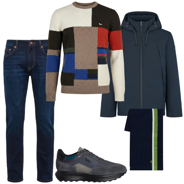 Outfit uomo - Total look #2365768. Stile Casual per Tutti i giorni. Abbinamento con jeans, sneakers, pullovers, sciarpe, eskimo.