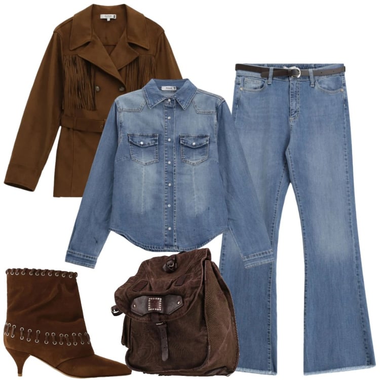 Outfit donna - Total look #2365829. Stile Urban per Tutti i giorni. Abbinamento con zaini, jeans, camicie, trench, stivali.