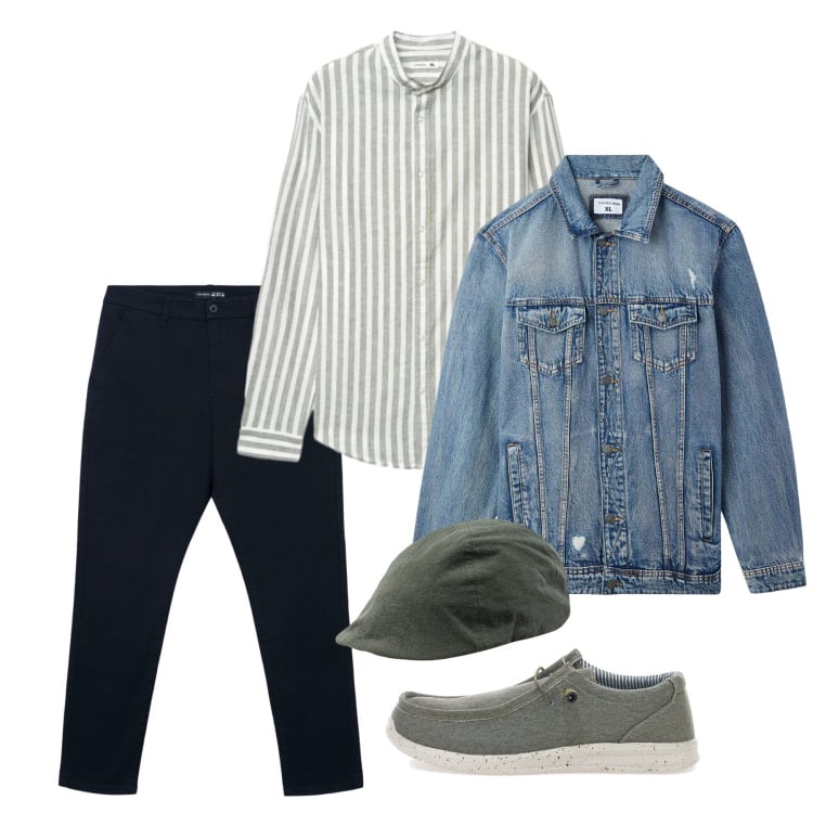 Outfit uomo - Casual di primavera. Stile Casual per Tutti i giorni. Abbinamento con giacche, cappelli con visiera, pantaloni chino, scarpe stringate, camicie.