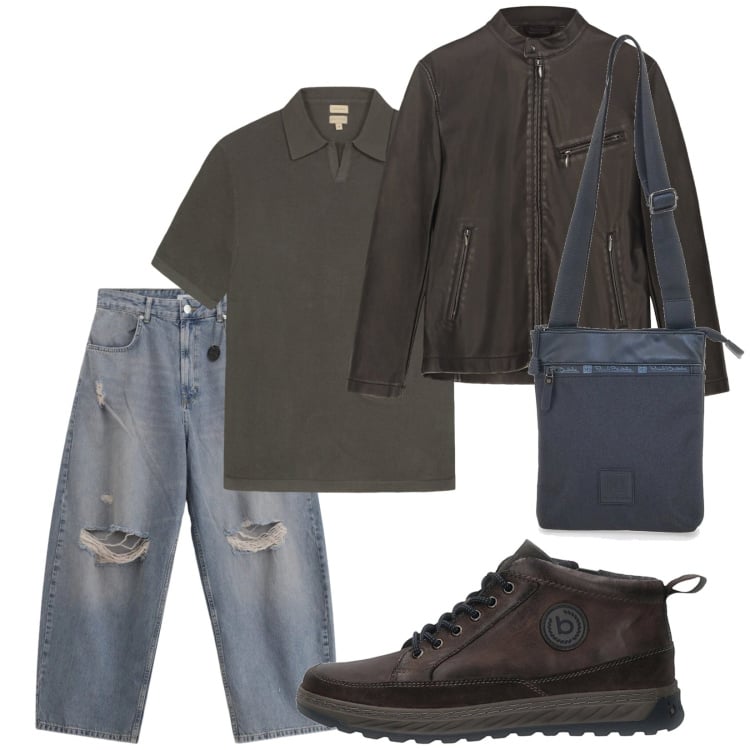 Outfit uomo - Turista a Venezia. Stile Casual per Tutti i giorni. Abbinamento con jeans strappati, portafogli, giacche, polo, sneakers.