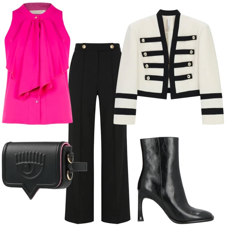 Outfit donna - Spring night in the city. Stile Glamour per Serata fuori. Abbinamento con marsupi, stivaletti, pantaloni, canottiere, blazer.