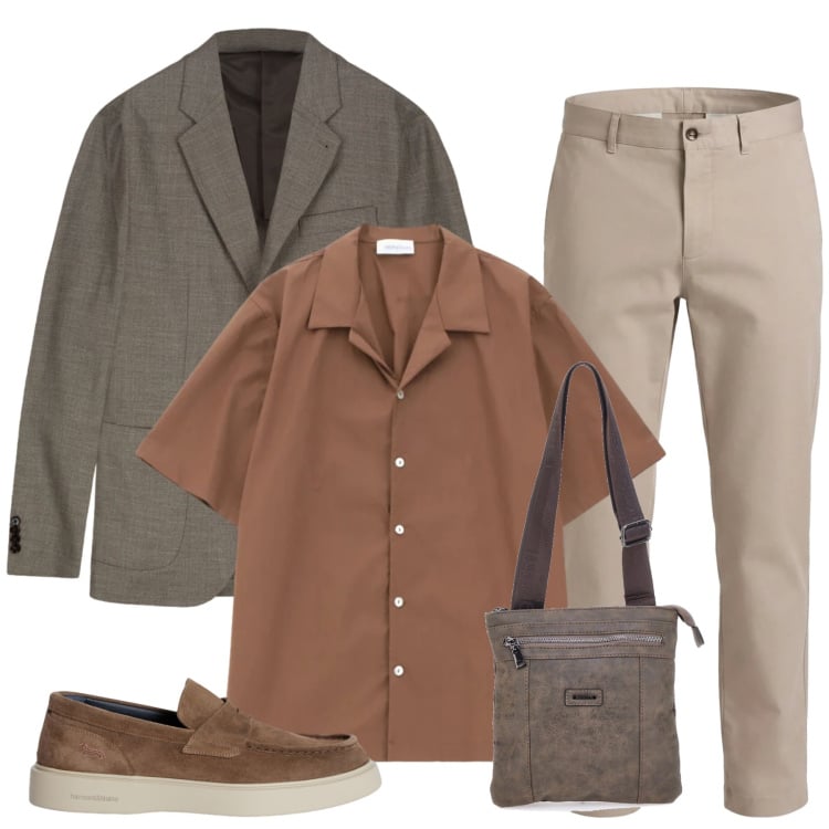 Outfit uomo - Urban Earth Tones. Stile Urban per Tutti i giorni. Abbinamento con scarpe stringate, pantaloni cargo, camicie a manica corta, portafogli, giacche.