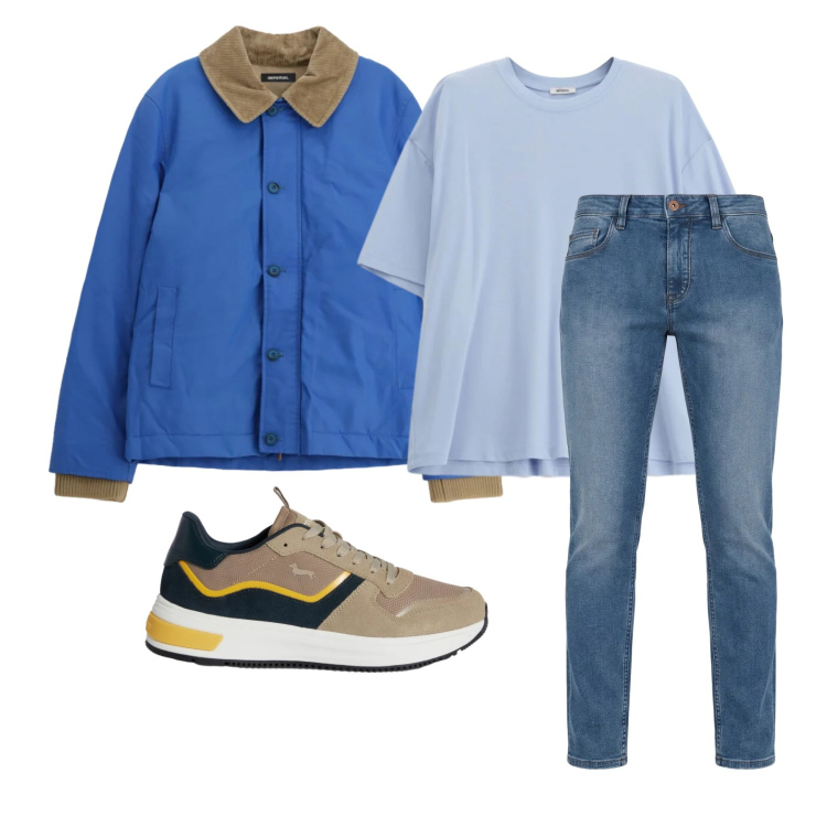 Outfit uomo - Marzo. Stile Trendy per Tutti i giorni. Abbinamento con sneakers, jeans, t-shirt, cappotti.