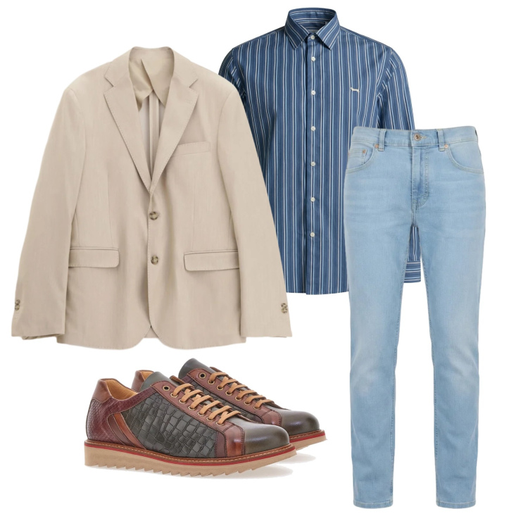 Outfit uomo - Marzo. Stile Trendy per Tutti i giorni. Abbinamento con jeans, camicie, giacche, scarpe stringate.