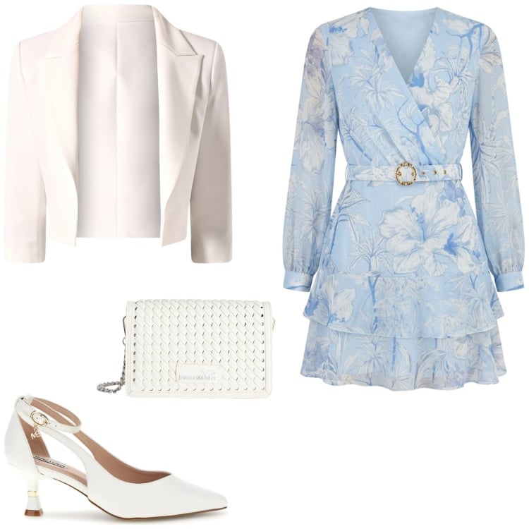 Outfit donna - Romantica cerimonia evento. Stile Romantica per Cerimonia. Abbinamento con borse a tracolla, vestiti corti, blazer, décolleté.