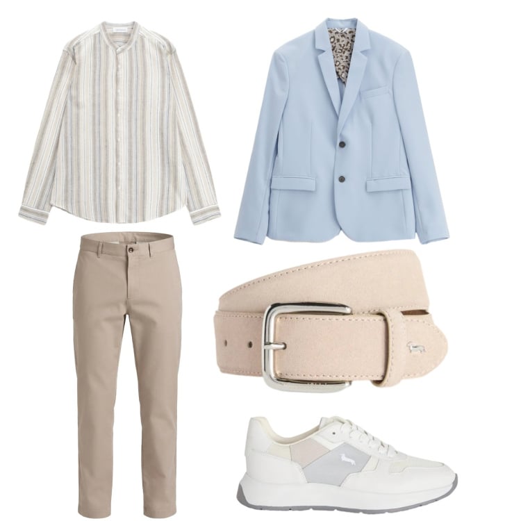 Outfit uomo - È primavera. Stile Casual per Serata speciale. Abbinamento con cinture, sneakers, pantaloni cargo, giacche, camicie.