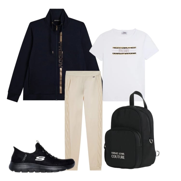 Outfit donna - Vado un’oretta in palestra. Stile Sporty chic per Sport. Abbinamento con zaini, felpe, pantaloni, t-shirt, sneakers.