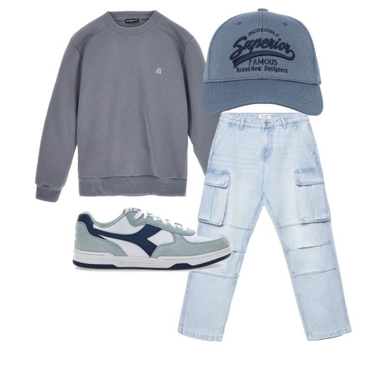 Outfit uomo - Marzo. Stile Casual per Tutti i giorni. Abbinamento con cappelli con visiera, sneakers, jeans, felpe.