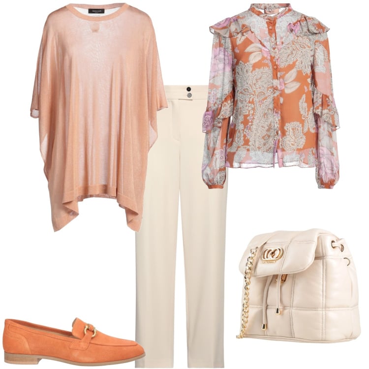 Outfit donna - Ogni giorno ufficio tempo libero. Stile Romantica per Tutti i giorni. Abbinamento con camicie, valigie, cappotti, mocassini, pantaloni.