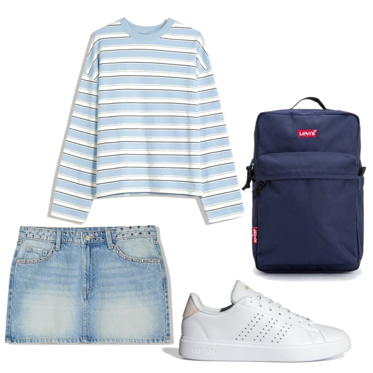Outfit mujer - Casual look. Estilo Casual para Todos los días. Combinación con sudaderas, sneakers, faldas, mochilas.