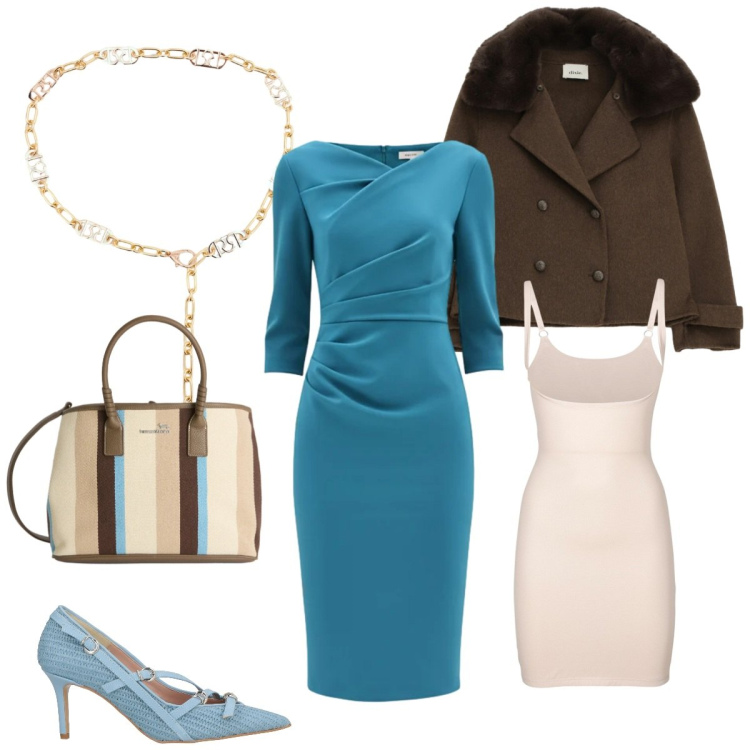 Outfit donna - Bella signora. Stile Bon Ton per Cerimonia. Abbinamento con décolleté, sottovesti, shopping bag, cinture, vestiti asimmetrici, blazer.