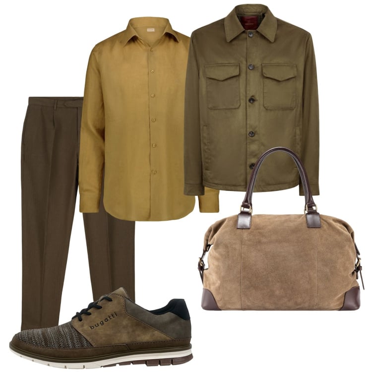 Outfit uomo - In agriturismo. Stile Casual per Tutti i giorni. Abbinamento con sneakers, giacche, camicie, borse sportive, pantaloni.