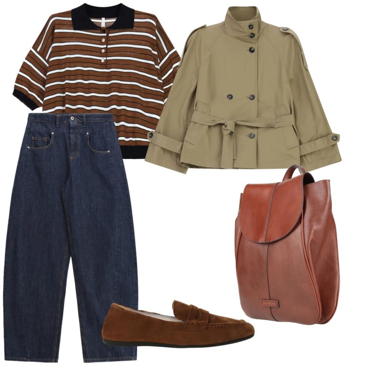 Outfit donna - Comoda in primavera. per Tutti i giorni. Abbinamento con zaini, trench, polo, jeans, mocassini.
