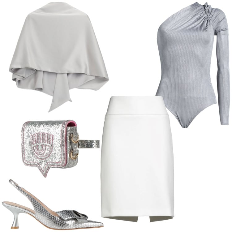 Outfit donna - Total look #2365943. Stile Glamour per Serata fuori. Abbinamento con décolleté, minigonne, body, marsupi, scialli.